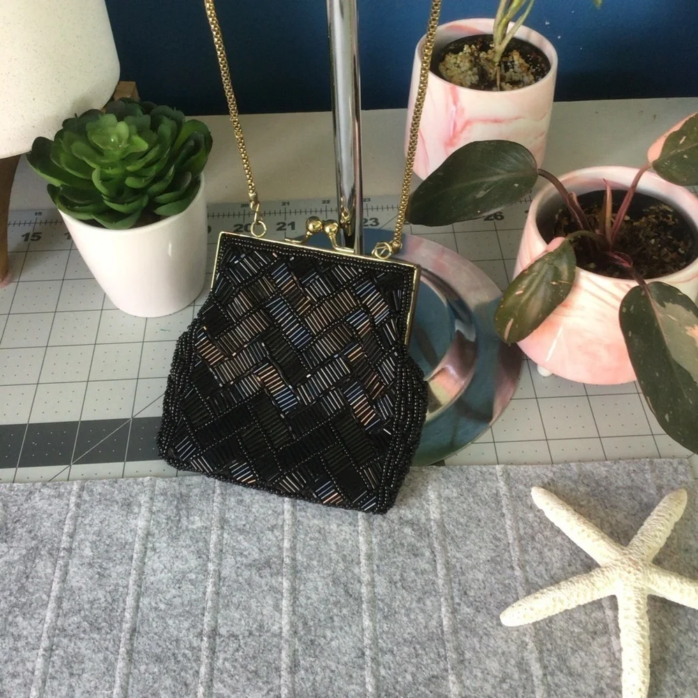 Elegant Black Beaded Women's Bag